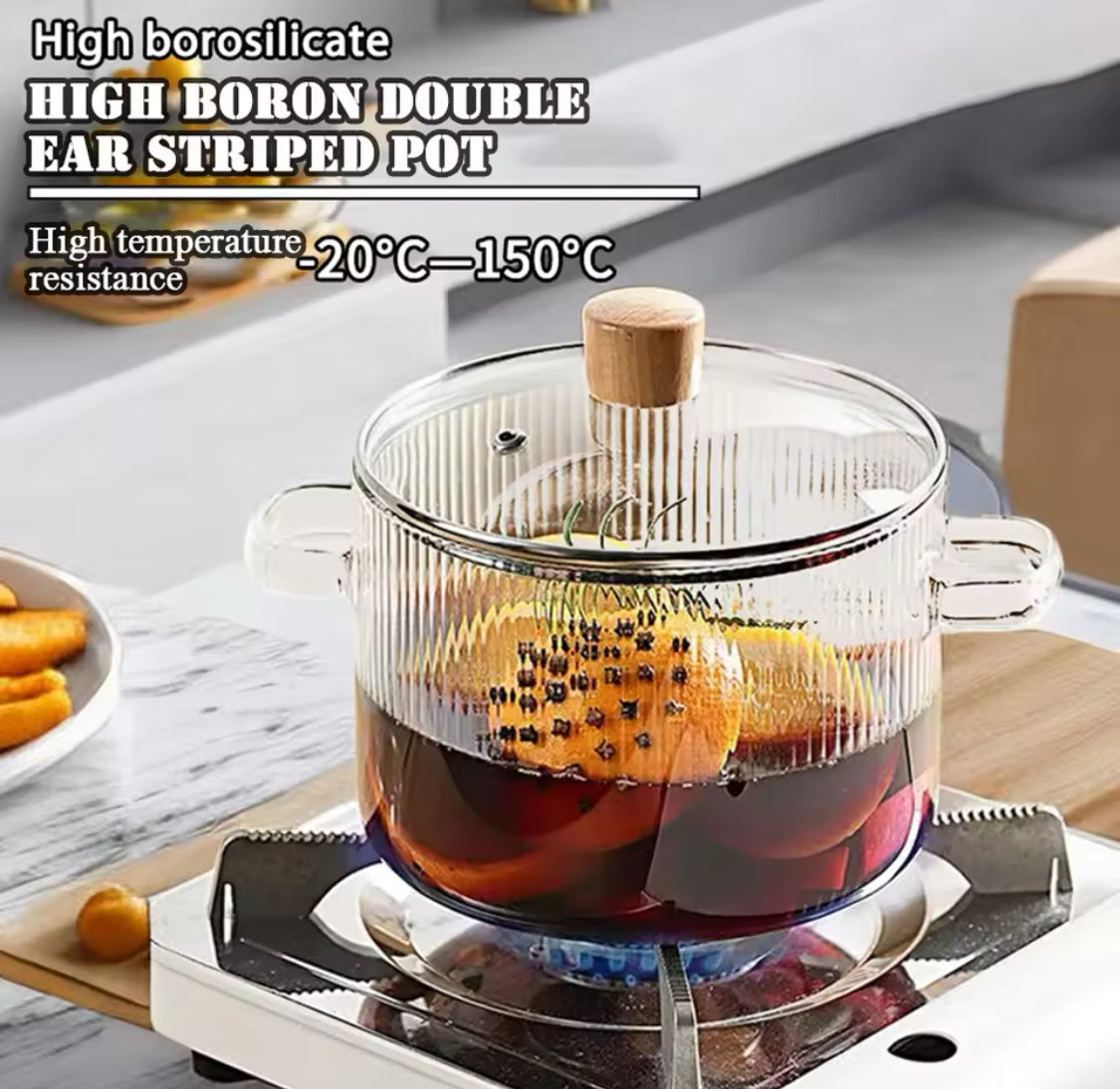 Durable Cooking Glass Pot With Lid, Dual Handles Glass Simmer Pot, Heat Resistant Transparent Cookware, Kitchen Cooking Tool Durable Cooking Glass Pot With Lid, Dual Handles Glass Simmer Pot, Heat Resistant Transparent Cookware, Kitchen Cooking Tool